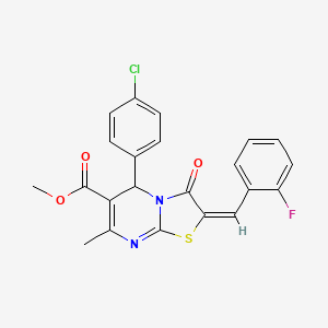molecular formula C22H16ClFN2O3S B12039265 methyl (2E)-5-(4-chlorophenyl)-2-(2-fluorobenzylidene)-7-methyl-3-oxo-2,3-dihydro-5H-[1,3]thiazolo[3,2-a]pyrimidine-6-carboxylate 