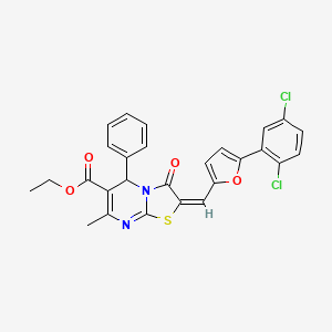 molecular formula C27H20Cl2N2O4S B12039320 Ethyl 2-((5-(2,5-dichlorophenyl)furan-2-yl)methylene)-7-methyl-3-oxo-5-phenyl-3,5-dihydro-2H-thiazolo[3,2-a]pyrimidine-6-carboxylate CAS No. 324566-50-9
