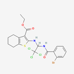 molecular formula C20H20BrCl3N2O3S B12039688 Ethyl 2-({1-[(2-bromobenzoyl)amino]-2,2,2-trichloroethyl}amino)-4,5,6,7-tetrahydro-1-benzothiophene-3-carboxylate CAS No. 611185-58-1