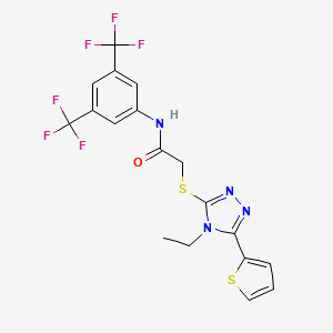 molecular formula C18H14F6N4OS2 B12040032 N-[3,5-Bis(trifluoromethyl)phenyl]-2-{[4-ethyl-5-(2-thienyl)-4H-1,2,4-triazol-3-YL]sulfanyl}acetamide CAS No. 556802-21-2