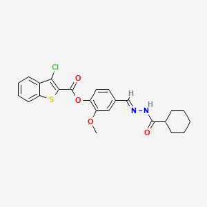molecular formula C24H23ClN2O4S B12040145 4-{(E)-[(Cyclohexylcarbonyl)hydrazono]methyl}-2-methoxyphenyl 3-chloro-1-benzothiophene-2-carboxylate CAS No. 477733-65-6