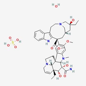 molecular formula C43H59N5O12S B12040524 methyl (13S,15S,17S)-13-[(1R,9R,10S,11R,12R,19R)-10-carbamoyl-12-ethyl-10,11-dihydroxy-5-methoxy-8-methyl-8,16-diazapentacyclo[10.6.1.01,9.02,7.016,19]nonadeca-2,4,6,13-tetraen-4-yl]-17-ethyl-17-hydroxy-1,11-diazatetracyclo[13.3.1.04,12.05,10]nonadeca-4(12),5,7,9-tetraene-13-carboxylate;sulfuric acid;hydrate 