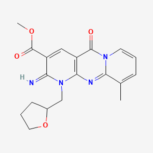 molecular formula C19H20N4O4 B12040625 methyl 6-imino-11-methyl-2-oxo-7-(oxolan-2-ylmethyl)-1,7,9-triazatricyclo[8.4.0.03,8]tetradeca-3(8),4,9,11,13-pentaene-5-carboxylate 