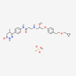 molecular formula C30H42N4O8S B1204111 3-[[3-[4-[2-(cyclopropylmethoxy)ethyl]phenoxy]-2-hydroxypropyl]amino]-N-[4-(4-methyl-6-oxo-4,5-dihydro-1H-pyridazin-3-yl)phenyl]propanamide;methanesulfonic acid CAS No. 111794-31-1