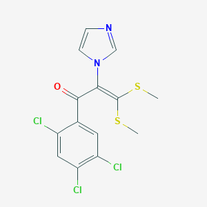molecular formula C14H11Cl3N2OS2 B120415 2-Imidazol-1-yl-3,3-bis(methylsulfanyl)-1-(2,4,5-trichlorophenyl)prop-2-en-1-one CAS No. 145935-21-3