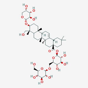 molecular formula C47H76O18 B12041640 [(2S,3R,4S,5S,6R)-3,4,5-trihydroxy-6-[[(2R,3R,4S,5S,6R)-3,4,5-trihydroxy-6-(hydroxymethyl)oxan-2-yl]oxymethyl]oxan-2-yl] (4aS,6aR,6aS,6bR,9R,10S,12aR,14bS)-9-(hydroxymethyl)-2,2,6a,6b,9,12a-hexamethyl-10-[(2S,3R,4S,5S)-3,4,5-trihydroxyoxan-2-yl]oxy-1,3,4,5,6,6a,7,8,8a,10,11,12,13,14b-tetradecahydropicene-4a-carboxylate 