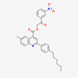 molecular formula C31H30N2O5 B12041691 2-(3-Nitrophenyl)-2-oxoethyl 2-(4-hexylphenyl)-6-methylquinoline-4-carboxylate 