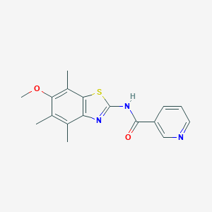 molecular formula C17H17N3O2S B120417 3-Pyridinecarboxamide,n-(6-methoxy-4,5,7-trimethyl-2-benzothiazolyl)- CAS No. 145096-38-4