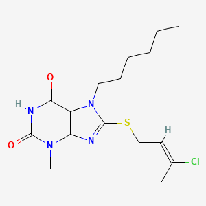 molecular formula C16H23ClN4O2S B12041733 8-[(E)-3-chlorobut-2-enyl]sulfanyl-7-hexyl-3-methylpurine-2,6-dione 