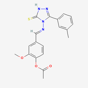 molecular formula C19H18N4O3S B12042125 2-Methoxy-4-(((5-thioxo-3-(m-tolyl)-1H-1,2,4-triazol-4(5H)-yl)imino)methyl)phenyl acetate CAS No. 478256-22-3