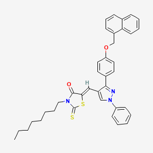 molecular formula C38H37N3O2S2 B12042276 (5Z)-5-({3-[4-(1-naphthylmethoxy)phenyl]-1-phenyl-1H-pyrazol-4-yl}methylene)-3-octyl-2-thioxo-1,3-thiazolidin-4-one 
