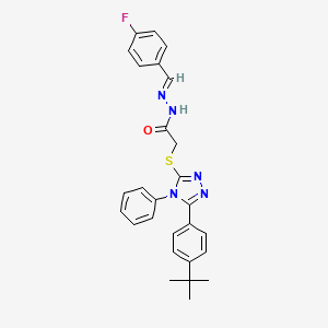 molecular formula C27H26FN5OS B12042671 2-{[5-(4-tert-butylphenyl)-4-phenyl-4H-1,2,4-triazol-3-yl]sulfanyl}-N'-[(E)-(4-fluorophenyl)methylidene]acetohydrazide 