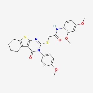 molecular formula C27H27N3O5S2 B12042884 N-(2,4-dimethoxyphenyl)-2-{[3-(4-methoxyphenyl)-4-oxo-3,4,5,6,7,8-hexahydro[1]benzothieno[2,3-d]pyrimidin-2-yl]sulfanyl}acetamide CAS No. 477330-27-1