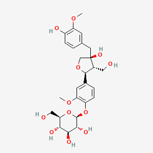 molecular formula C26H34O12 B12042911 (2S,3R,4S,5S,6R)-2-[4-[(2S,3R,4S)-4-hydroxy-4-[(4-hydroxy-3-methoxyphenyl)methyl]-3-(hydroxymethyl)oxolan-2-yl]-2-methoxyphenoxy]-6-(hydroxymethyl)oxane-3,4,5-triol 