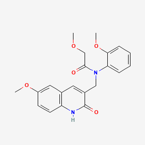 molecular formula C21H22N2O5 B1204308 2-methoxy-N-[(6-methoxy-2-oxo-1H-quinolin-3-yl)methyl]-N-(2-methoxyphenyl)acetamide 