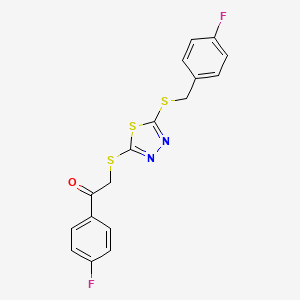 molecular formula C17H12F2N2OS3 B12043116 2-((5-((4-Fluorobenzyl)thio)-1,3,4-thiadiazol-2-yl)thio)-1-(4-fluorophenyl)ethanone CAS No. 477330-25-9