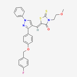 molecular formula C29H24FN3O3S2 B12043145 (5Z)-5-[(3-{4-[(4-Fluorobenzyl)oxy]phenyl}-1-phenyl-1H-pyrazol-4-YL)methylene]-3-(2-methoxyethyl)-2-thioxo-1,3-thiazolidin-4-one 