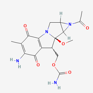 molecular formula C17H20N4O6 B1204317 (1-Acetyl-6-amino-8a-methoxy-5-methyl-4,7-dioxo-1,1a,2,4,7,8,8a,8b-octahydroazireno[2',3':3,4]pyrrolo[1,2-a]indol-8-yl)methyl hydrogen carbonimidate 
