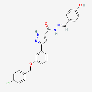 molecular formula C24H19ClN4O3 B12043229 3-(3-((4-Chlorobenzyl)oxy)PH)-N'-(4-HO-benzylidene)-1H-pyrazole-5-carbohydrazide 
