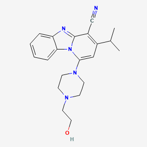 molecular formula C21H25N5O B12043236 1-[4-(2-Hydroxyethyl)piperazin-1-yl]-3-(propan-2-yl)pyrido[1,2-a]benzimidazole-4-carbonitrile 