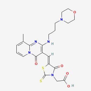 molecular formula C22H25N5O5S2 B12043322 {(5Z)-5-[(9-methyl-2-{[3-(4-morpholinyl)propyl]amino}-4-oxo-4H-pyrido[1,2-a]pyrimidin-3-yl)methylene]-4-oxo-2-thioxo-1,3-thiazolidin-3-yl}acetic acid 