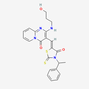 molecular formula C23H22N4O3S2 B12043333 2-[(3-hydroxypropyl)amino]-3-{(Z)-[4-oxo-3-(1-phenylethyl)-2-thioxo-1,3-thiazolidin-5-ylidene]methyl}-4H-pyrido[1,2-a]pyrimidin-4-one 