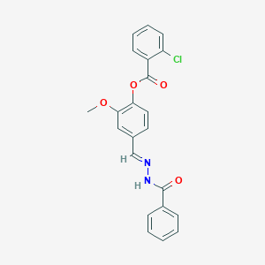 molecular formula C22H17ClN2O4 B12043337 2-methoxy-4-{(E)-[2-(phenylcarbonyl)hydrazinylidene]methyl}phenyl 2-chlorobenzoate 