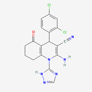 molecular formula C18H14Cl2N6O B12043380 2-Amino-4-(2,4-dichlorophenyl)-5-oxo-1-(1H-1,2,4-triazol-5-yl)-1,4,5,6,7,8-hexahydroquinoline-3-carbonitrile CAS No. 442523-14-0