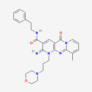 molecular formula C28H32N6O3 B12043464 6-imino-11-methyl-7-(3-morpholin-4-ylpropyl)-2-oxo-N-(2-phenylethyl)-1,7,9-triazatricyclo[8.4.0.03,8]tetradeca-3(8),4,9,11,13-pentaene-5-carboxamide 