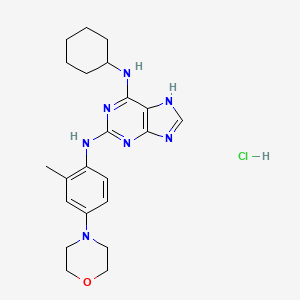 molecular formula C22H30ClN7O B12043528 6-N-cyclohexyl-2-N-(2-methyl-4-morpholin-4-ylphenyl)-7H-purine-2,6-diamine;hydrochloride 