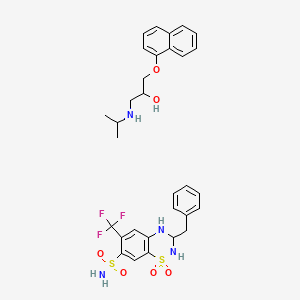 molecular formula C31H35F3N4O6S2 B1204366 3-Benzyl-1,1-dioxo-6-(trifluoromethyl)-3,4-dihydro-2H-1lambda6,2,4-benzothiadiazine-7-sulfonamide;1-naphthalen-1-yloxy-3-(propan-2-ylamino)propan-2-ol CAS No. 83952-37-8
