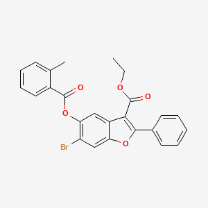 molecular formula C25H19BrO5 B12043714 Ethyl 6-bromo-5-((2-methylbenzoyl)oxy)-2-phenyl-1-benzofuran-3-carboxylate 