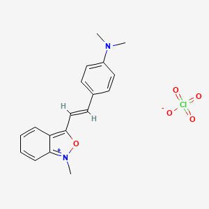 molecular formula C18H19ClN2O5 B12043729 N,N-dimethyl-4-[(E)-2-(1-methyl-2,1-benzoxazol-1-ium-3-yl)ethenyl]aniline;perchlorate 