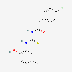 molecular formula C16H15ClN2O2S B1204374 2-(4-chlorophenyl)-N-[(2-hydroxy-5-methylanilino)-sulfanylidenemethyl]acetamide 