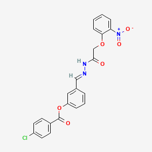 molecular formula C22H16ClN3O6 B12043797 3-(2-((2-Nitrophenoxy)acetyl)carbohydrazonoyl)phenyl 4-chlorobenzoate CAS No. 477730-15-7