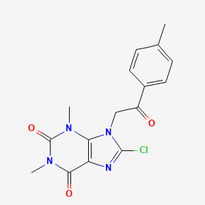 molecular formula C16H15ClN4O3 B12043907 8-chloro-1,3-dimethyl-9-[2-(4-methylphenyl)-2-oxoethyl]-3,9-dihydro-1H-purine-2,6-dione 