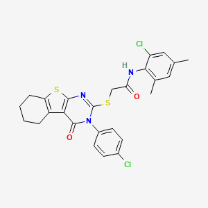 molecular formula C26H23Cl2N3O2S2 B12044583 N-(2-chloro-4,6-dimethylphenyl)-2-{[3-(4-chlorophenyl)-4-oxo-3,4,5,6,7,8-hexahydro[1]benzothieno[2,3-d]pyrimidin-2-yl]sulfanyl}acetamide CAS No. 477313-42-1