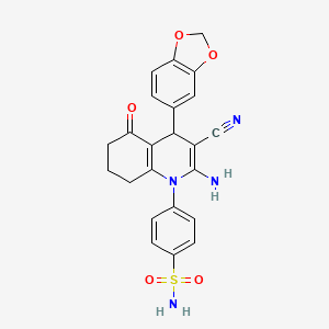 molecular formula C23H20N4O5S B12044584 4-(2-Amino-4-(benzo[d][1,3]dioxol-5-yl)-3-cyano-5-oxo-5,6,7,8-tetrahydroquinolin-1(4H)-yl)benzenesulfonamide CAS No. 311782-80-6