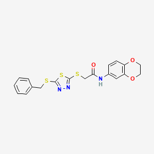 molecular formula C19H17N3O3S3 B12044943 2-{[5-(benzylsulfanyl)-1,3,4-thiadiazol-2-yl]sulfanyl}-N-(2,3-dihydro-1,4-benzodioxin-6-yl)acetamide CAS No. 477332-78-8