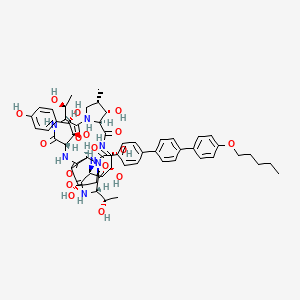 molecular formula C58H73N7O17 B1204504 N-[(3S,6S,9S,11R,15S,18S,20R,21R,24S,25S,26S)-6-[(1S,2S)-1,2-dihydroxy-2-(4-hydroxyphenyl)ethyl]-11,20,21,25-tetrahydroxy-3,15-bis[(1S)-1-hydroxyethyl]-26-methyl-2,5,8,14,17,23-hexaoxo-1,4,7,13,16,22-hexazatricyclo[22.3.0.09,13]heptacosan-18-yl]-4-[4-(4-pentoxyphenyl)phenyl]benzamide 