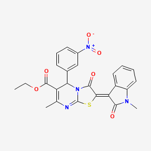 molecular formula C25H20N4O6S B12045321 ethyl (2Z)-7-methyl-2-(1-methyl-2-oxo-1,2-dihydro-3H-indol-3-ylidene)-5-(3-nitrophenyl)-3-oxo-2,3-dihydro-5H-[1,3]thiazolo[3,2-a]pyrimidine-6-carboxylate 