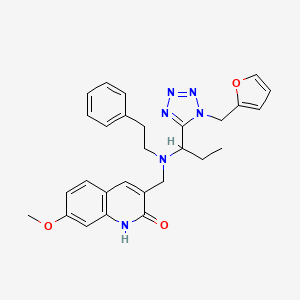 molecular formula C28H30N6O3 B1204556 3-[[1-[1-(2-furanylmethyl)-5-tetrazolyl]propyl-(2-phenylethyl)amino]methyl]-7-methoxy-1H-quinolin-2-one 