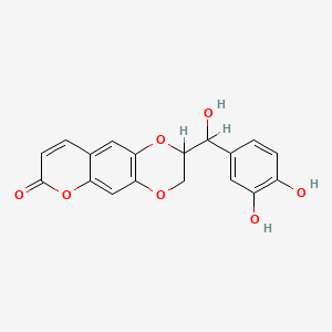 molecular formula C18H14O7 B1204590 2-((3,4-Dihydroxyphenyl)hydroxymethyl)-2,3-dihydro-7H-pyrano(2,3-g)-1,4-benzodioxin-7-one CAS No. 72165-29-8