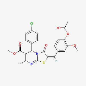 molecular formula C25H21ClN2O6S B12045916 methyl (2E)-2-[4-(acetyloxy)-3-methoxybenzylidene]-5-(4-chlorophenyl)-7-methyl-3-oxo-2,3-dihydro-5H-[1,3]thiazolo[3,2-a]pyrimidine-6-carboxylate 