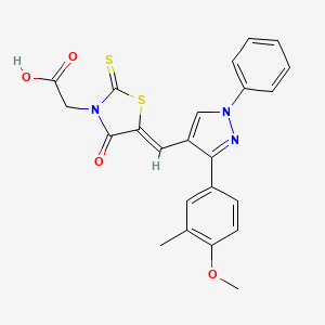 molecular formula C23H19N3O4S2 B12046183 [(5Z)-5-{[3-(4-methoxy-3-methylphenyl)-1-phenyl-1H-pyrazol-4-yl]methylidene}-4-oxo-2-thioxo-1,3-thiazolidin-3-yl]acetic acid 