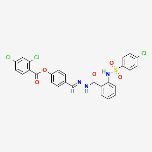molecular formula C27H18Cl3N3O5S B12046296 [4-[(E)-[[2-[(4-chlorophenyl)sulfonylamino]benzoyl]hydrazinylidene]methyl]phenyl] 2,4-dichlorobenzoate 
