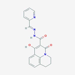 molecular formula C19H16N4O3 B12046339 (E)-1-hydroxy-3-oxo-N'-(pyridin-2-ylmethylene)-3,5,6,7-tetrahydropyrido[3,2,1-ij]quinoline-2-carbohydrazide 