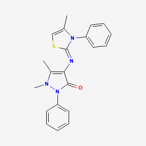 molecular formula C21H20N4OS B12046402 1,5-Dimethyl-4-[((2Z)-4-methyl-3-phenyl-1,3-thiazol-2(3H)-ylidene)amino]-2-phenyl-1,2-dihydro-3H-pyrazol-3-one 