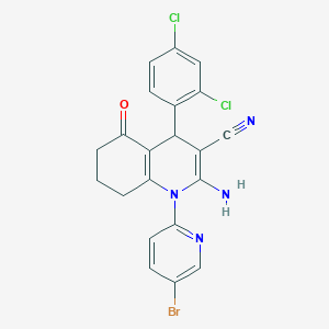 molecular formula C21H15BrCl2N4O B12046582 2-Amino-1-(5-bromopyridin-2-yl)-4-(2,4-dichlorophenyl)-5-oxo-1,4,5,6,7,8-hexahydroquinoline-3-carbonitrile CAS No. 311765-36-3