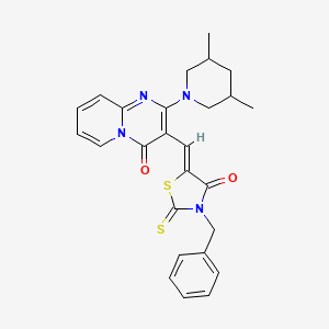 molecular formula C26H26N4O2S2 B12046654 3-[(Z)-(3-Benzyl-4-oxo-2-thioxo-1,3-thiazolidin-5-ylidene)methyl]-2-(3,5-dimethyl-1-piperidinyl)-4H-pyrido[1,2-A]pyrimidin-4-one 